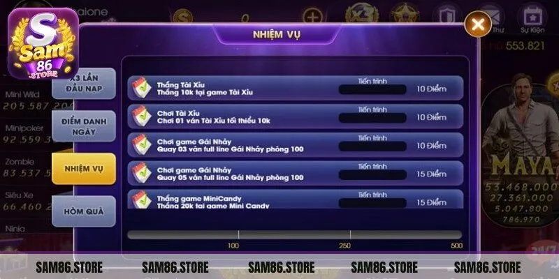 Hoàn thành nhiệm vụ hàng ngày nhận khuyến mãi Sam86 cực hấp dẫn